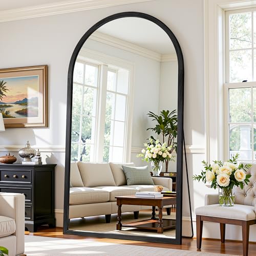 Full Length Mirror 76"×41" Floor Mirror Standing Tall Mirror, Arched Stand up Large Wall Mirrors, Freestanding Full Body Mirrors for Bedroom Living Room Wood Antique Style Black - color: Black, size: 76"L x 41"W, style: Antique