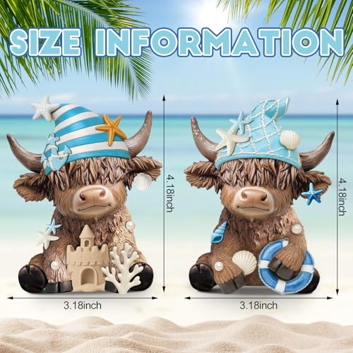 Karenhi 2 Pcs Beach Highland Cow Figurines, Ocean Resin Statues - style: Ocean