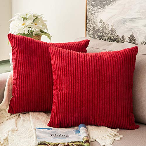 MIULEE Soft Corduroy Throw Pillow Covers Set of 2 12x12 Christmas Red - color: Christmas Red, size: 12" x 12" (Pack of 2)