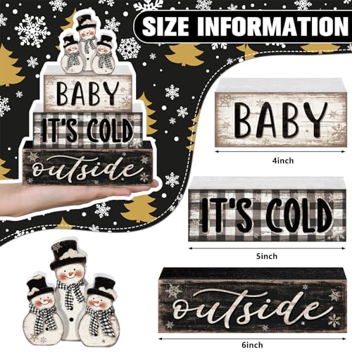 Yousoontic 4 Pcs Winter Snowman Plaid Figurines Set, Rustic Farmhouse Decor - style: Winter Snowman