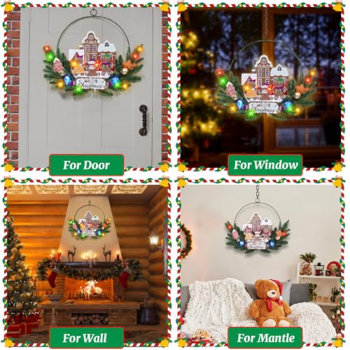 Pre-Lit Christmas Wreath for Front Door, Gingerbread with 6H On/18H Off - color: Gingerbread-multicolor