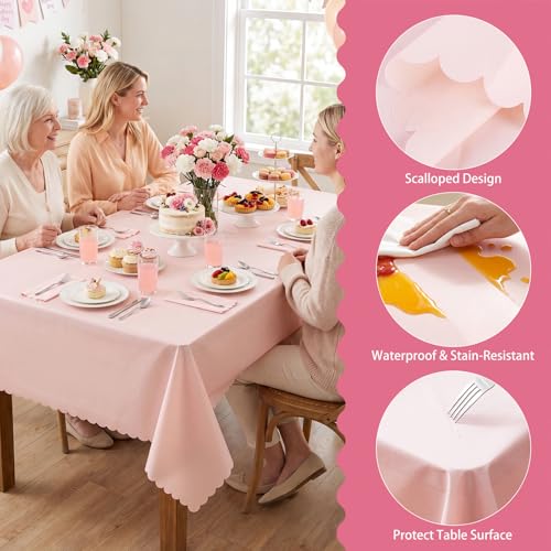 NatNarr 10 Pcs Plastic Light Pink Tablecloths, Scalloped Table Cloths - color: Light Pink, size: 10 Pack