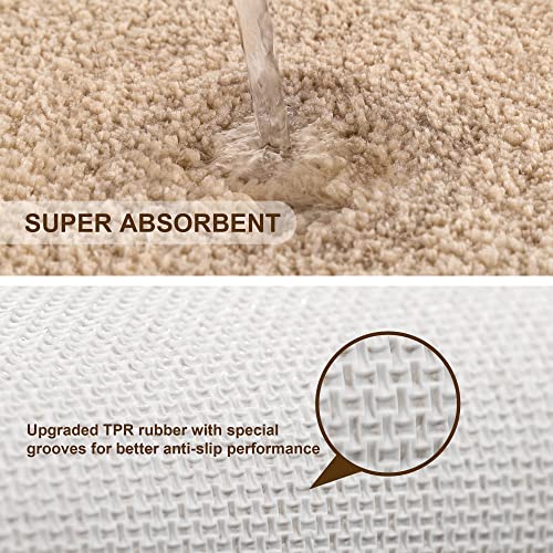 VANZAVANZU Bathroom Rug Set - 2 Piece Non Slip Extra Soft Absorbent Bath Mats - Microfiber Shaggy Thick - Machine Washable (16"x24" Plus 20"x32", Beige) - color: Beige, size: 16"x24" Plus 20"x32"