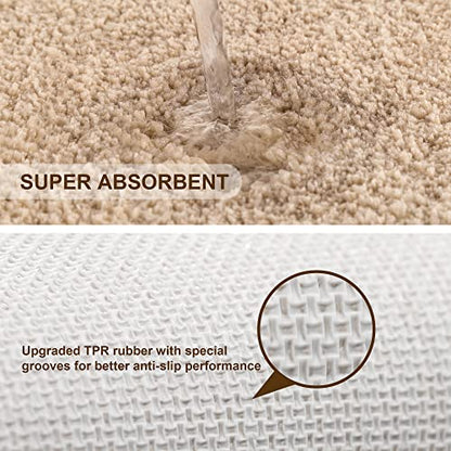 VANZAVANZU Bath Mats Non Slip Ultra Soft Absorbant Microfiber Fluffy Thick Bathroom Rugs Machine Washable (20"x32", Beige) - color: Beige, size: 20"x32"
