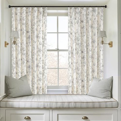 Rustic Boho Black Floral Pinch Pleat Linen Kitchen Curtains 36 Inch Length - color: Black, size: 40"W x 36"L (Pack of 2)
