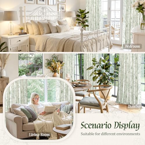 LAMIT Floral Linen Bedroom Curtains 63 Inches Long, Olive Green, 2 Panels - color: Olive Green, size: 52"W x 63"L (Pack of 2)
