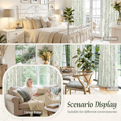 LAMIT Floral Linen Bedroom Curtains 63 Inches Long, Olive Green, 2 Panels - color: Olive Green, size: 52"W x 63"L (Pack of 2)