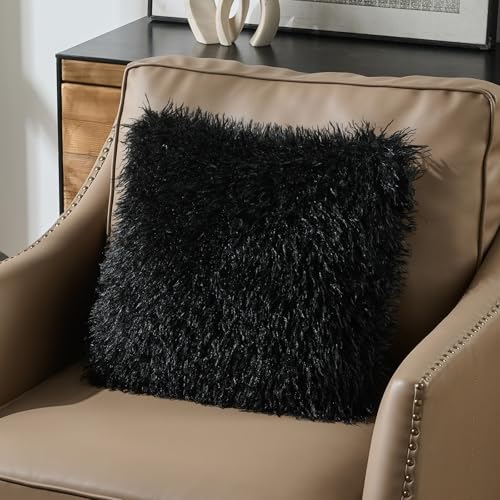 FUTEI Pack of 2 Faux Wool Throw Pillow Covers 18x18 Inch, Black - color: Black