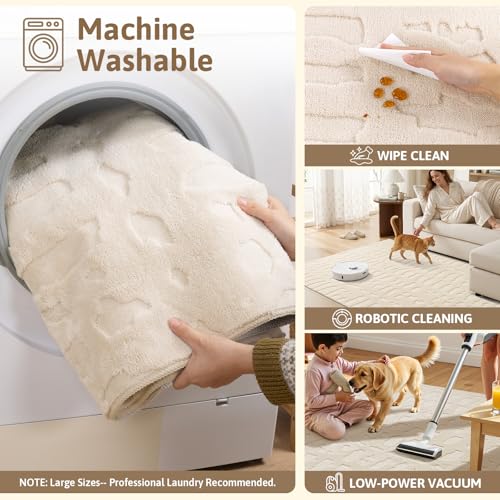 Yamaziot Washable 8x10 Area Rugs for Living Room Textured Non Slip, Beige - color: Beige, size: 8' x 10' (Rectangular)
