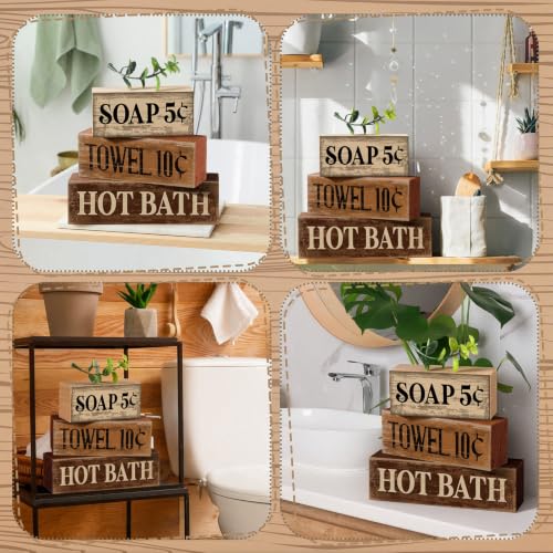Moucuny 4 Pcs Rustic Bathroom Shelf Decor Wooden Block Signs, Farmhouse - style: Bathroom Price List