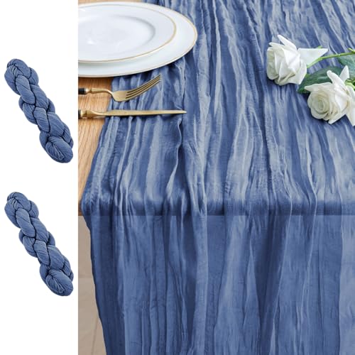Cheesecloth Table Runner 10FT 2Pcs Blue Boho Gauze Sheer Runners - color: Blue, size: 2 Pack