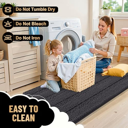 OLANLY Thick Large Bathroom Rugs 45x27, Soft Chenille Bath Rugs, Dark Grey - color: Dark Grey, size: 45" X 27"