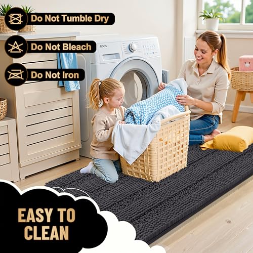 OLANLY Thick Bathroom Runner Rugs 59x20, Soft Chenille Bath Rugs, Dark Grey - color: Dark Grey, size: 59" X 20"