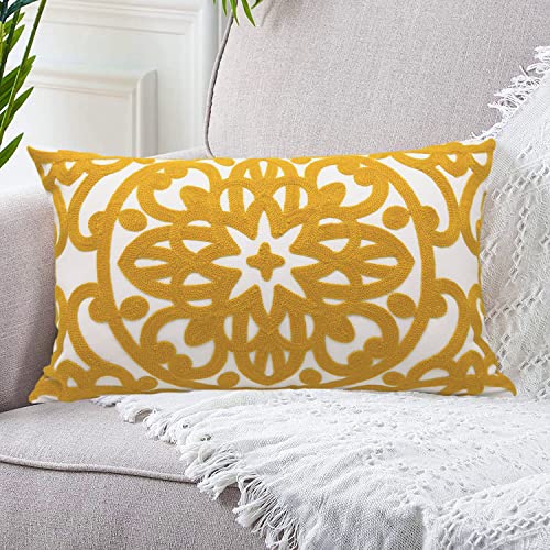 Alysheer Boho Embroidered Lumbar Throw Pillow Cover 12"x 20", 1pc Mustard - color: Gold, size: 20" x 12" (Pack of 1)