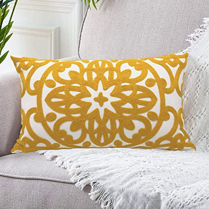 Alysheer Boho Embroidered Lumbar Throw Pillow Cover 12"x 20", 1pc Mustard - color: Gold, size: 20" x 12" (Pack of 1)