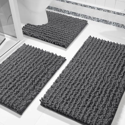 Yimobra Bathroom Rug Set 3 Piece, Super Absorbent Bath Mat Set, Dark Gray - color: Dark Gray, size: 24"x17" + 24"x20" + 30"x20"