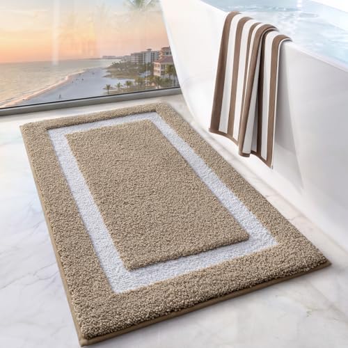 LUMI Bathroom Rug, Non Slip Absorbent Bath Mat, Khaki, 20"x32" - color: Khaki, size: 20"x32"