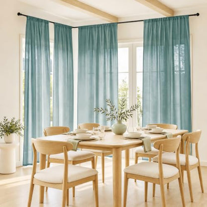Sage Green Sheer Linen Curtains for Kitchen Bedroom 45 Inches Long - color: Sage Green, size: 35"W x 45"L (Pack of 2)