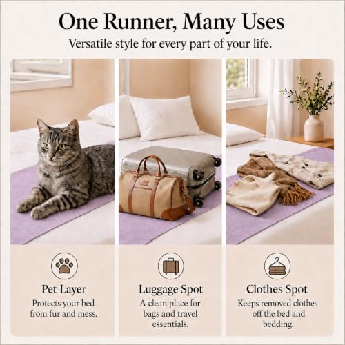Solid Bed Runner Set,2 Pillow Covers,Dusty Lavender,70.9x19.7in - color: Dusty Lavender, size: Twin/Twin XL
