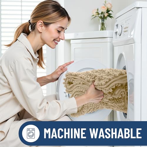Smiry Bathroom Rugs 30X20, Extra Soft Rubber Backing Chenille Bath Mats - color: Beige, size: 30'' X 20''