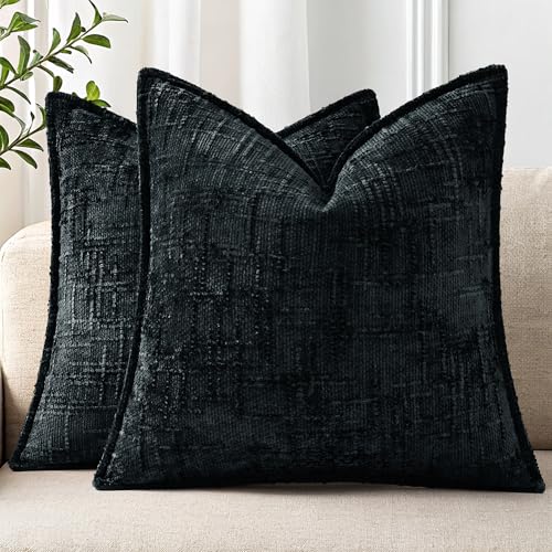 decorUhome Chenille Decorative Throw Pillow Covers 18x18 Set of 2, Black - color: Black, size: 18" x 18" (Pack of 2)
