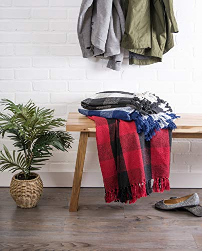 DII Buffalo Check Collection Rustic Farmhouse Throw Blanket with Tassles, 50x60, Navy/Off-White - color: Navy/Off-white, size: 50x60"