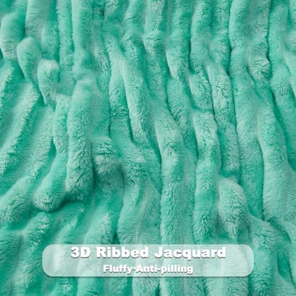 NEWCOSPLAY Fleece Ribbed Cozy King Blanket for Couch, Aqua, 90"x110" - color: Aqua Ribbed, size: King(90"x110")