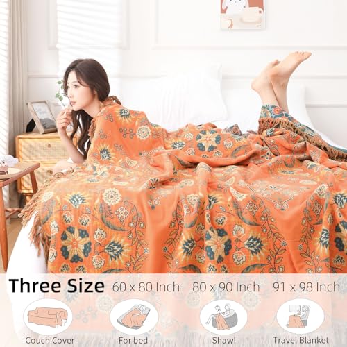 Boho Throw Blanket for Couch Bed, 100% Cotton Soft Rustic Quilt - color: Boho Pattern 3, size: 80''x 90''