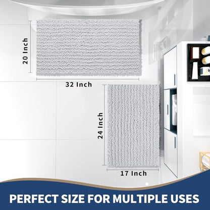 Yimobra Bathroom Rugs Sets 2 Piece, Super Absorbent Bath Mat Set, Silver - color: Silver, size: 32''x20''+24''x17''
