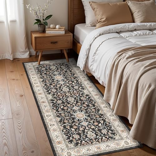 Black 3x7 Area Rugs for Bedroom, Vintage Rugs for Hallway Kitchen Carpet - color: Black, size: 3' x 7' (Rectangular)