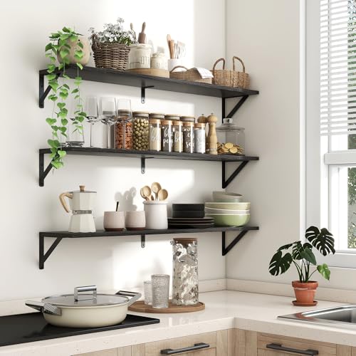 Axeman 40 Inch Floating Shelves, 8 Inch Deep Black Wall Shelves Set of 2 - color: Black, size: 39.4 Inch