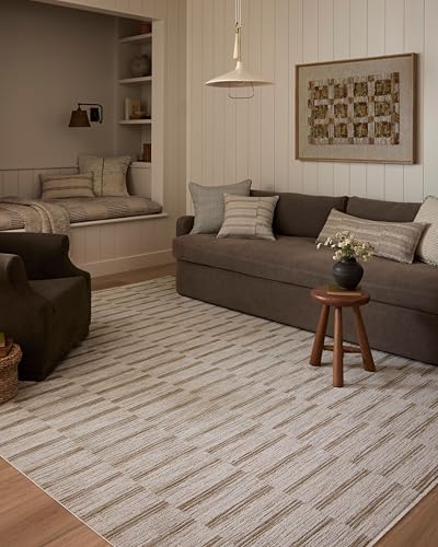 Loloi Amber Lewis Cali Collection CIL-04 Ivory/Tobacco 5'-3" x 7'-6", .25" Pile Height, Accent Rug - color: Ivory / Tobacco, size: 5'3" x 7'6" (Rectangular)