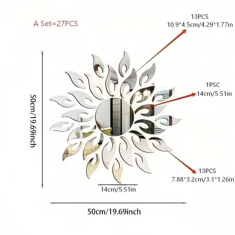 27PCS Sunflower Acrylic Mirror Wall Stickers, Mirror Wall Decals for Living Room Bedroom TV Background, Modern Home Decor Gift for Housewarming