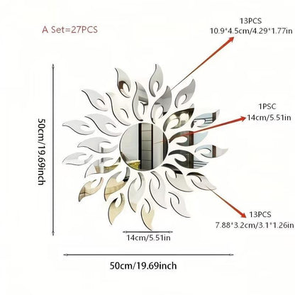 27PCS Sunflower Acrylic Mirror Wall Stickers, Mirror Wall Decals for Living Room Bedroom TV Background, Modern Home Decor Gift for Housewarming