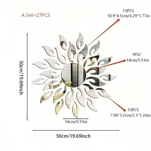 27PCS Sunflower Acrylic Mirror Wall Stickers, Mirror Wall Decals for Living Room Bedroom TV Background, Modern Home Decor Gift for Housewarming