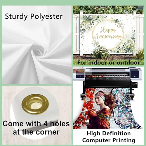 Sensfun 10x7ft Happy Anniversary Backdrop Sage Green Eucalyptus Wedding Anniversary Party Decorations Greenery Marriage Memorial Day Cheers to 10 Years 25th 40th 50th Wedding Day Banner - size: 10x7ft
