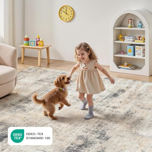 8x10 Area Rug for Living Room, Abstract Washable Non-Slip Large Rugs, Gold - color: Grey/Gold, size: 8' x 10' (Rectangular)