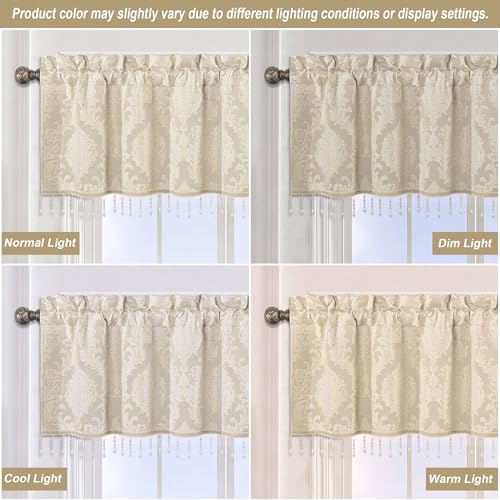 Loom and Mill Elegant Damask Valances for Windows, Apricot Beige, 54"x18" - color: Alps-apricot Beige