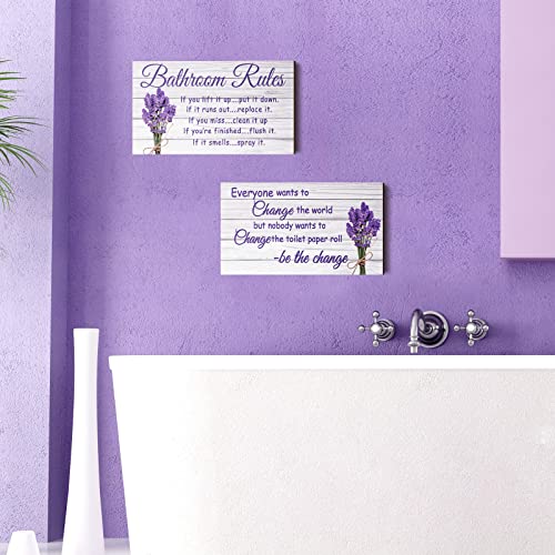 Jetec 2 Pcs Lavender Bathroom Wall Decor Wooden Signs 12 x 6 Inch - style: Lavender Style