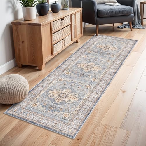 Washable Hallway Runner Rug 2x6: Non Slip Runner Rugs with Rubber Backing - color: Blue, size: 2' x 6' (Rectangular)