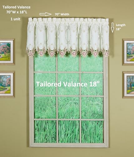 Today's Curtain Verona Reverse Embroidery Tailored Valance, 18", Ecru/Rose, 70" W X 18" L - color: Ecru/Rose, size: 70"W x 18"L (Pack of 1)