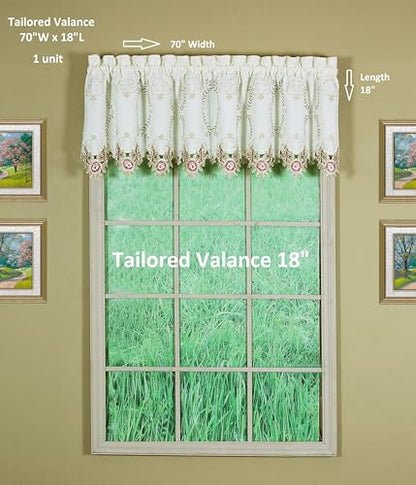 Today's Curtain Verona Reverse Embroidery Tailored Valance, 18", Ecru/Rose, 70" W X 18" L - color: Ecru/Rose, size: 70"W x 18"L (Pack of 1)