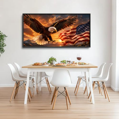 Voxlyra Framed Eagle American Flag Wall Art for Living Room 60'' × 30'' - color: Eagle American