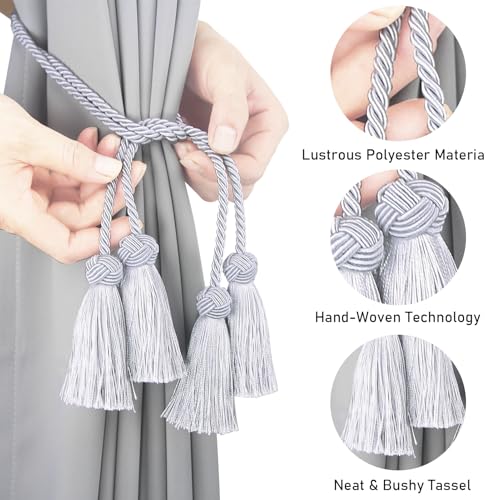 Elegant Tassel Curtain Tiebacks Rope Curtain Tie Backs for Windows Porlau - color: Grey
