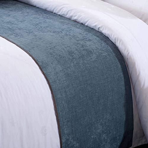 OSVINO Chenille Bed Runner Solid Breathable Modern Bedding Scarf Protection for Bedroom Hotel, Blue 260X50cm for 200cm Bed - color: Blue, size: Super King