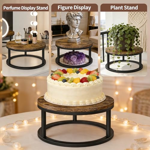 12 Inch Rustic Round Cake Stand, Wood Cupcake Pedestal Serving Tray Display - size: 1 Pack