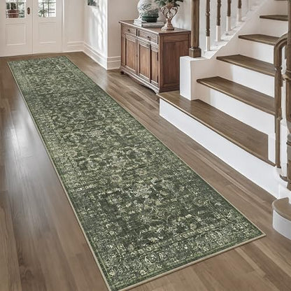 2.6x10 Washable Kitchen Runner Rug Soft Retro Dark Green Throw Carpet - color: Dark Green, size: 2.6' x 10' (Runner)