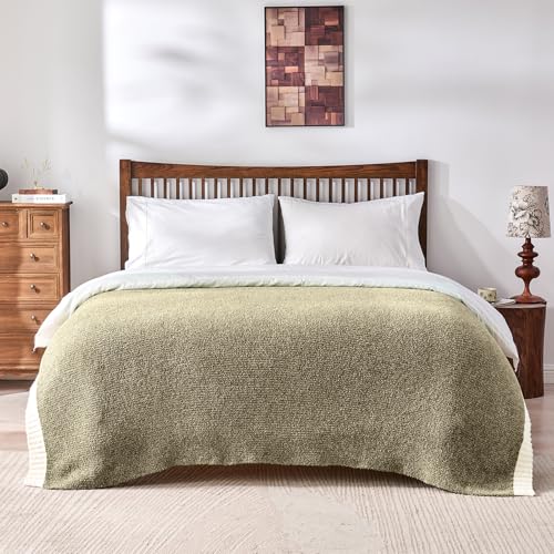 CozeCube Reversible Knitted Throw Blanket,Olive Green White Melange 50"x60" - color: M-olive Green, size: 50"x60"