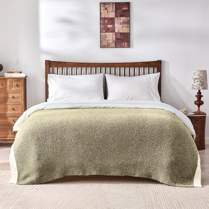 CozeCube Reversible Knitted Throw Blanket,Olive Green White Melange 50"x60" - color: M-olive Green, size: 50"x60"