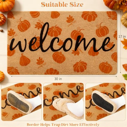 Fall Door Mat Outdoor Pumpkin Coir Welcome Doormat for Front Porch Entryway
